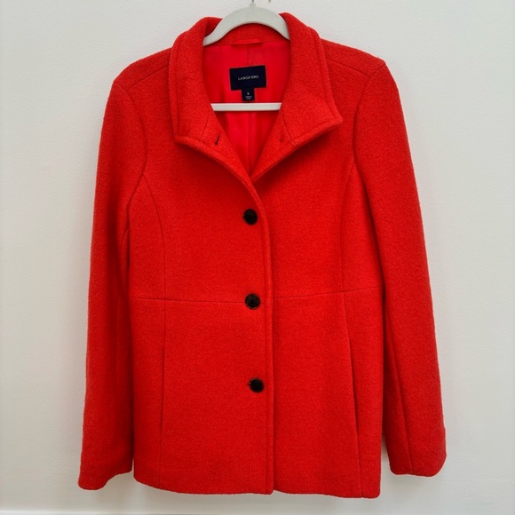 Lands End Boiled Wool Mid Length Car Coat Jacket Bright Cayenne Red Size 6 - Picture 1 of 8